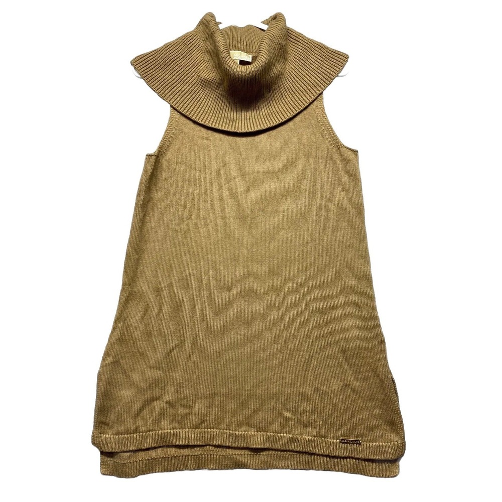 Michael Kors Tunic Sweater Womens Small Brown Turtleneck Side Slit Sleeveless